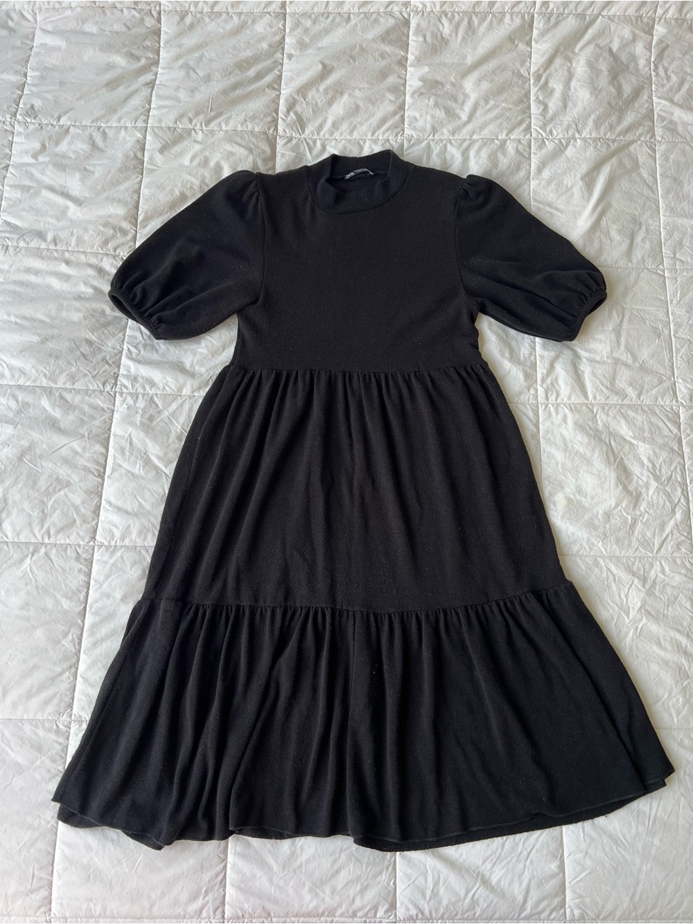 Zara Black Knit Tiered Midi Dress